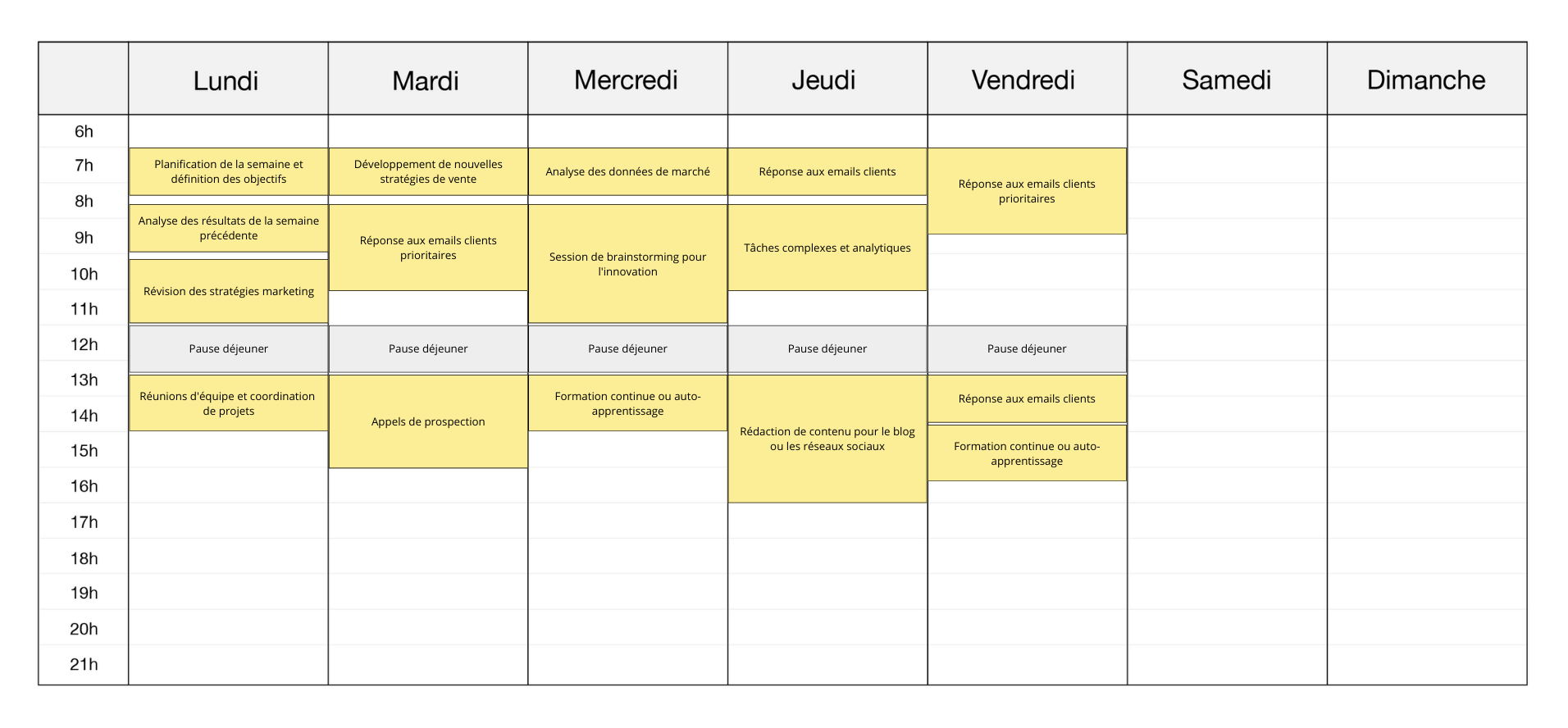 planning hebdomadaire